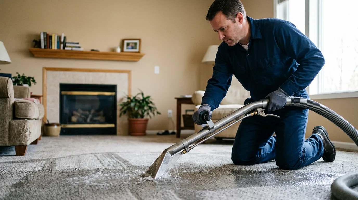 Water damage restoration technician working near Oxford, AR